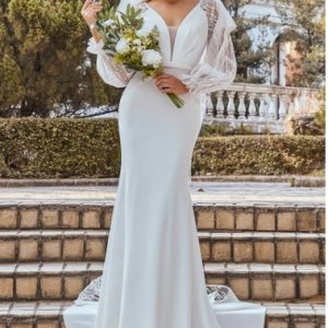 Vestido novia mangas englobadas talla 40