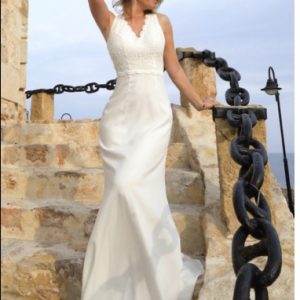 Vestido gasa y encaje talla 44