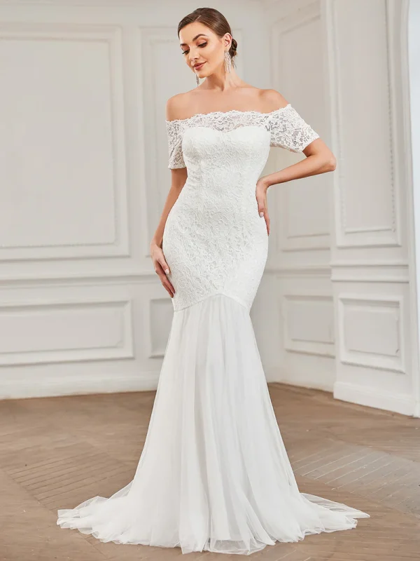 Vestido sirena encaje y tull talla 40